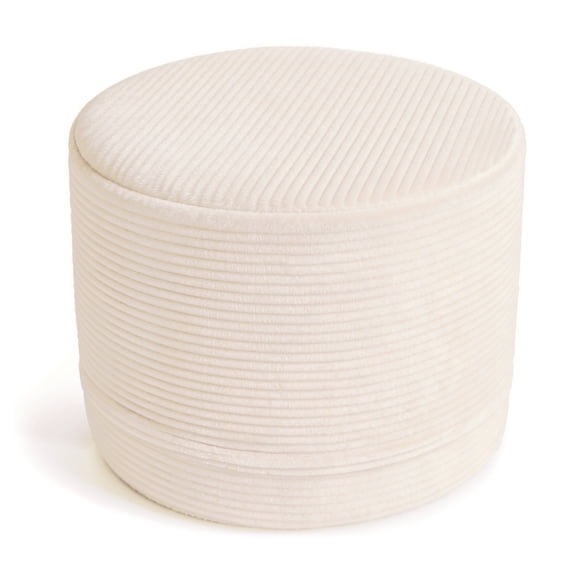 Small Ottoman Footrest for Sofa Plush Corduroy Pouf Ottoman Coffee Table Round Floor Seat Extra Seating for Living Room, No Assembly, Beige