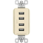 Legrand Radiant 15 Amp Decorator Wall Outlet with 4.2 Amp USB Charger, Quad, Multi Port Charging Station, Light Almond,