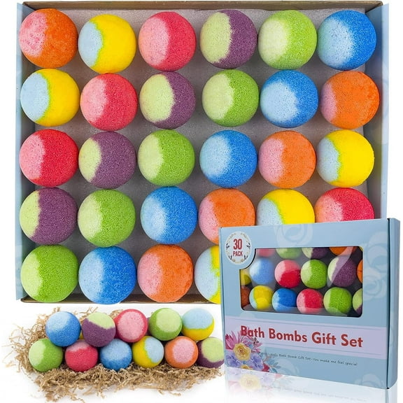 Bath Bombs, 30 Pcs Natural Organic Mini Bath Bombs Gift Set, Handmade with Rich Fizz-PickMora