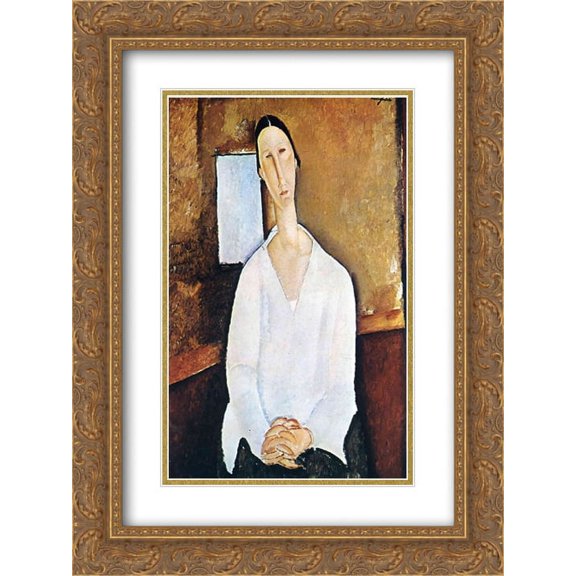 Amedeo Modigliani 2x Matted 18x24 Gold Ornate Framed Art Print 'Madame Zborowska with clasped hands'