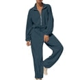 thumbnail image 2 of AherBiu Sweat Jumpsuits for Women Long Sleeve Zipper Lapel V Neck Drawstring Waist Rompers, 2 of 7