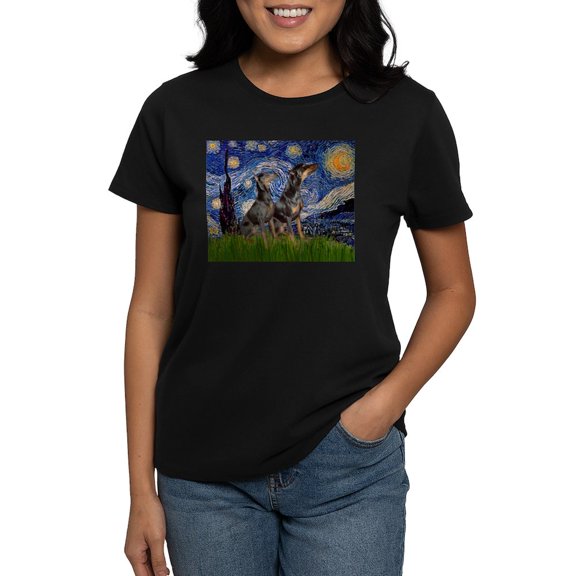 CafePress - Starry Night & Dobie Pair Women's Dark T Shirt - Women's Traditional Fit Dark T-Shirt
