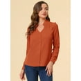 thumbnail image 2 of Camisa abotonada cuello alto escote En V recortado Allegra K primavera para mujer marrón L, 2 of 6