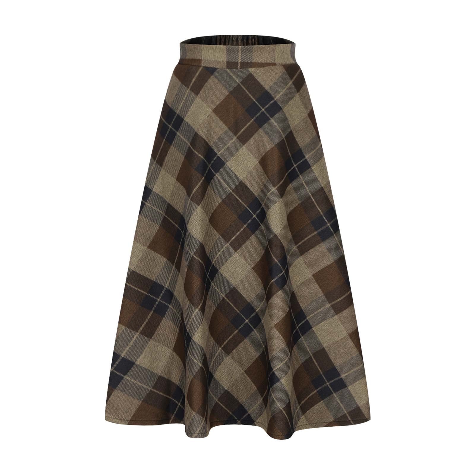 Cavosen Womens Summer Skirts Knee Length Midi Calf Length Skirts Woolen Pencil Skirts High Waist Plaid Summer Skirts Vintage Retro Dress Athletic Beachwear Resortwear Brown 3XL
