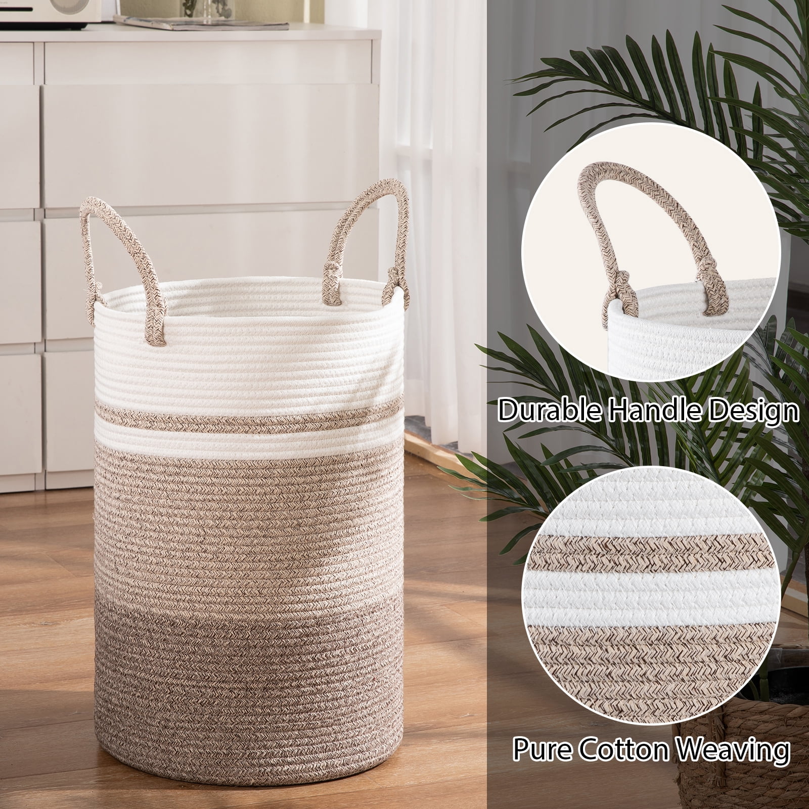 Cherishgard Laundry Hamper?Woven Cotton Rope Laundry Hamper with Handles for Blanket, Toys