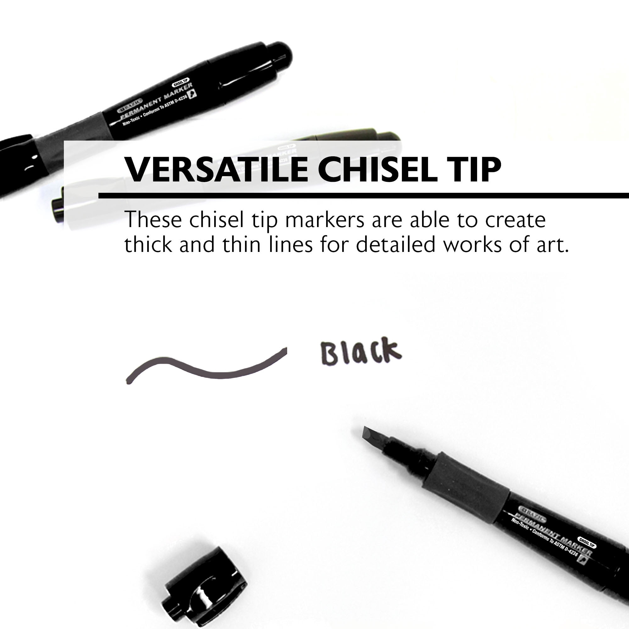 BAZIC Permanent Marker Chisel Tip, Jumbo Black Markers (3/Pack), 24-Packs