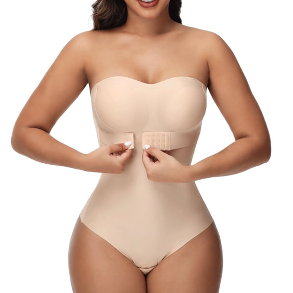 MISS COCOLI Strapless Shapewear Bodysuits for Women with Built in Bra Removable Tummy Control Shapewear Thong Sculpting Body Shaper