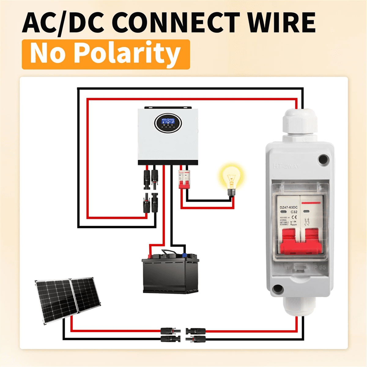 Solar Panel Disconnect Switch DC 500V Circuit Breaker Box 32Amp IP65 Waterproof Miniature PV