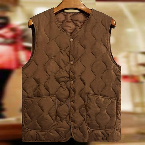 Zyloft Winter Coats for Women Plus Size Clearance Women's Jackets Vest Fashion Solid Color Sleeveless Button Blouses Waistcoat Warm Tops Outerwear Brown XXXL Black*Friday/Cyber*Monday Clearance
