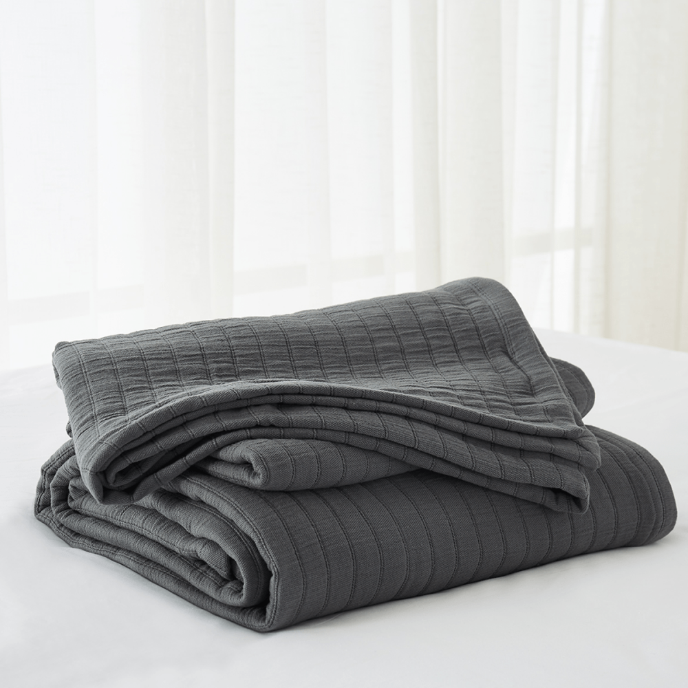 Under The Canopy Organic Cotton Channel Stitch Matelasse Blanket, Lava Smoke, King