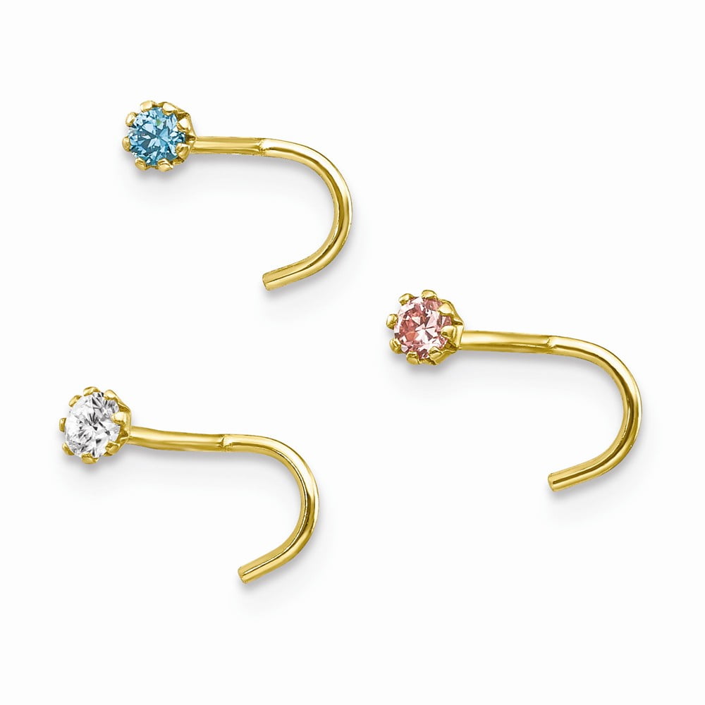 10k Yellow Gold Set Of 3 Nose Studs Earrings