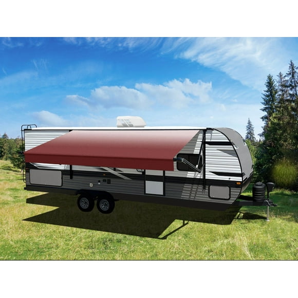 Velarium Awning VR16005000A Patio Awning; Electric; 16 Foot Length x 8 Foot Extension; Burgundy Fade; Vinyl; Without Weather Cover; Black Casting; Adjustable Pitch; With LED Light