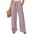 thumbnail image 2 of Women's Wide Leg Pants Elastic Waist Lightweight Casual Flowy Beach Palazzo Lounge Trousers with Pockets Pink M, 2 of 6