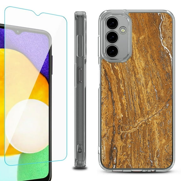 Shockproof Bumper Phone Case for Samsung Galaxy A14 5G, with Tempered Glass Screen Protector, by OneToughShield ® - Marble / Earth