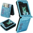 thumbnail image 3 of for Samsung Galaxy Z Flip 5 Case with Card Holder for Women, Bling Glitter Premium Leather Wallet Phone Case Protective Cover for Samsung Galaxy Z Flip5 5G XKK Blue, 3 of 17