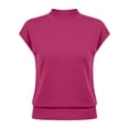 thumbnail image 5 of WAGUTH Women's Mock Neck Cap Sleeve Knit Tops Soft Solid Color Casual Pullover Sweater Blouses for Spring & Summer,Hot Pink,S, 5 of 5