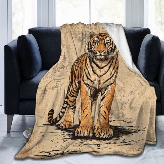 Vintage Tiger Throw Blanket Ultra Soft Cozy Decorative Flannel Blankets for Home Bed Couch Chair Travel 50x40