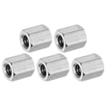 thumbnail image 1 of Uxcell 5-Pack 1/4"-20 UNC Tuercas de Acoplamiento Hexagonales, 0.47" Longitud Acero Inoxidable 304 Totalmente Rosqueadas [Tono Plateado], 1 of 6