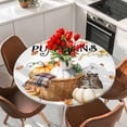 thumbnail image 2 of Thanksgiving Round Tablecloth 45-54 Inch Round Fitted Table Cloth with Elastic Edge, White Pumpkins Watercolor Retro Fall Waterproof Table Cover Protector for Outdoor Picnic Party Dining, 2 of 6