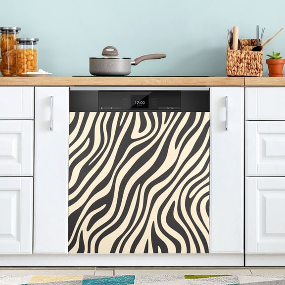 Yayeee Magnetic Dishwasher Cover for The Front Decoration Home Kitchen Machine Sticker Protector, Black Lines