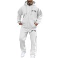 thumbnail image 2 of Mens Zip Up Hoodies and Sweatpants 2 Piece Sweatsuit Outfits Fashion City Letter Prints Track Suits Jogging Suits (White, Size XL), 2 of 4