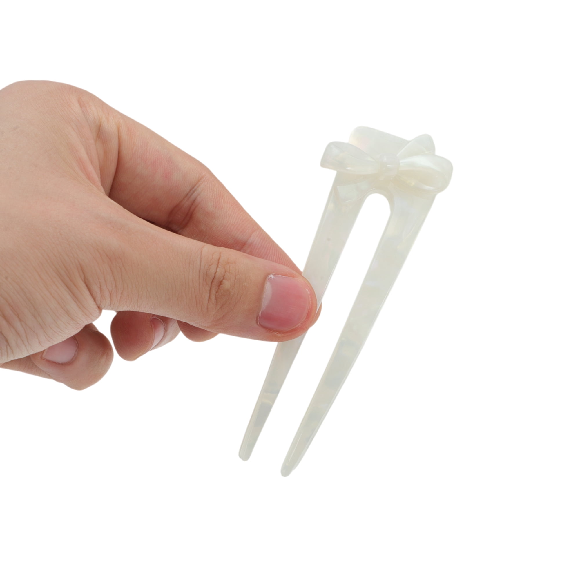 Unique Bargains Simple Comfortable No Slip Bow Chignon Pin for Women 1 Pc White
