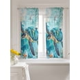 thumbnail image 3 of Turquoise Turtle Curtains 45 Inch Length, Sheer Curtains for Bedroom Living Room Window Farmhouse Coastal Starfish Seaweeds Rod Pocket Voile Drapes Kitchen Curtains Small Half Window 42"x45" 2 Panels, 3 of 6