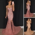 thumbnail image 2 of Quixlent Women Evening Dress Deep V Neck Split Hem Sequin Skinny Fishtail Hem Back Zipper Closure Sleeveless Prom Cocktail Party Dress Floor Length Ball Gown, 2 of 8