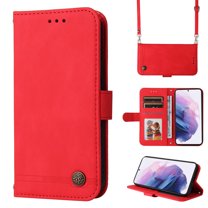 Feishell Crossbody Wallet Case for Samsung Galaxy S24 Plus 6.7 inch,Premium PU Leather Magnetic Clasp Flip Kickstand Credit Card Slots Shockproof Phone Case with Removable Shoulder Strap,Red