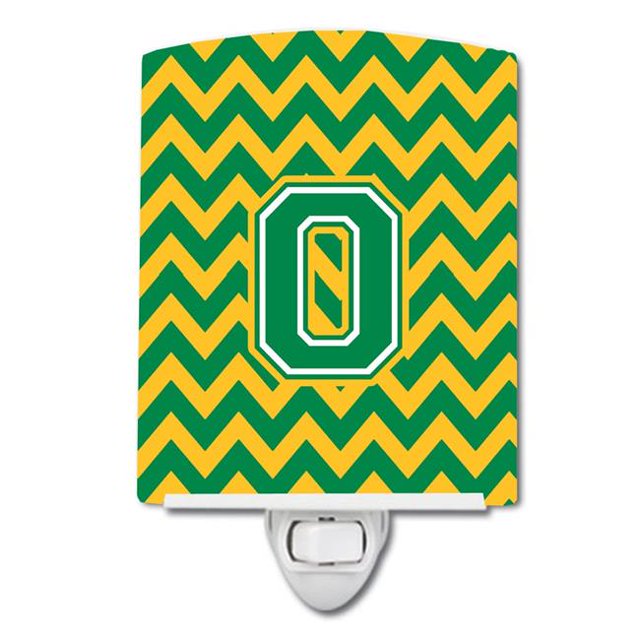 Carolines Treasures CJ1059-OCNL Letter O Chevron Green & Gold Ceramic Night Light