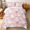 thumbnail image 2 of Erosebridal Kawaii Boo Ghost Quilt Full, Cute Cat Full Bedspread Sets for Girls, Pastel Pink White, 3-Piece 1 Coverlet and 2 Pillowcases, 2 of 7