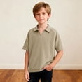 thumbnail image 5 of ITSAME T-Shirts for Boys, Short Sleeve Lapel Breathable Comfort Summer Casual Loose Tops Khaki Size 11, 5 of 7