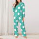 thumbnail image 2 of Balery Teal Turquoise And White Polka Dot Conjunto de Pijama con Estampado para Mujer, Conjunto de Dos Piezas con Manga Larga, Ropa de Dormir Suave con Bolsillos, Pijamas Cómodos-XX-Large, 2 of 7