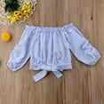 thumbnail image 2 of Baby Girls Long Sleeves Striped Ruffled Tops Off Shoulder Bow Tie Knot Blouse Tops Casual Clothes, 2 of 6