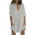 thumbnail image 2 of Ropa urbana para mujer,Blusa holgada con cuello en V para mujer, túnica informal de manga larga con bolsillo, mezcla de algodón y lino, para oficina y uso diario, sopatenor, 2 of 6