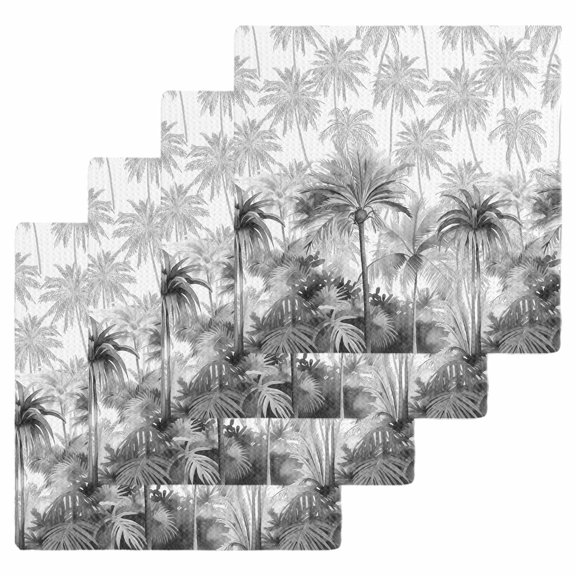 Summer Tropical Leaves Kitchen Dish Towels for Drying Dishes Set of 4, Gray Palm Trees Botanical Waffle Weave Microfiber Hand Tea Bathroom Towels Quick Dry & Absorbent Towel 12x12