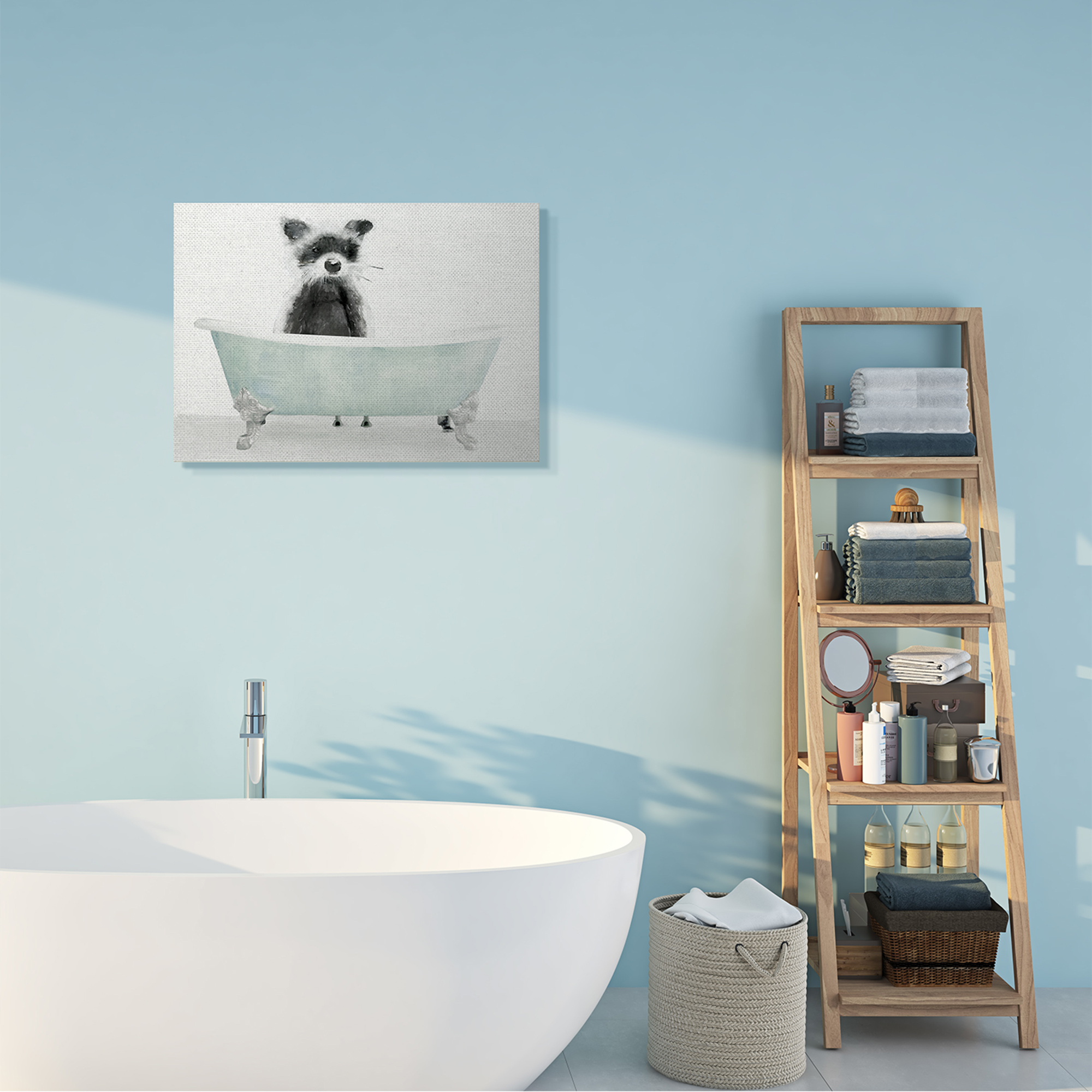 Stupell Home Décor Raccoon in a Tub Funny Animal Bathroom Drawing Canvas Wall Art by Stellar Studio
