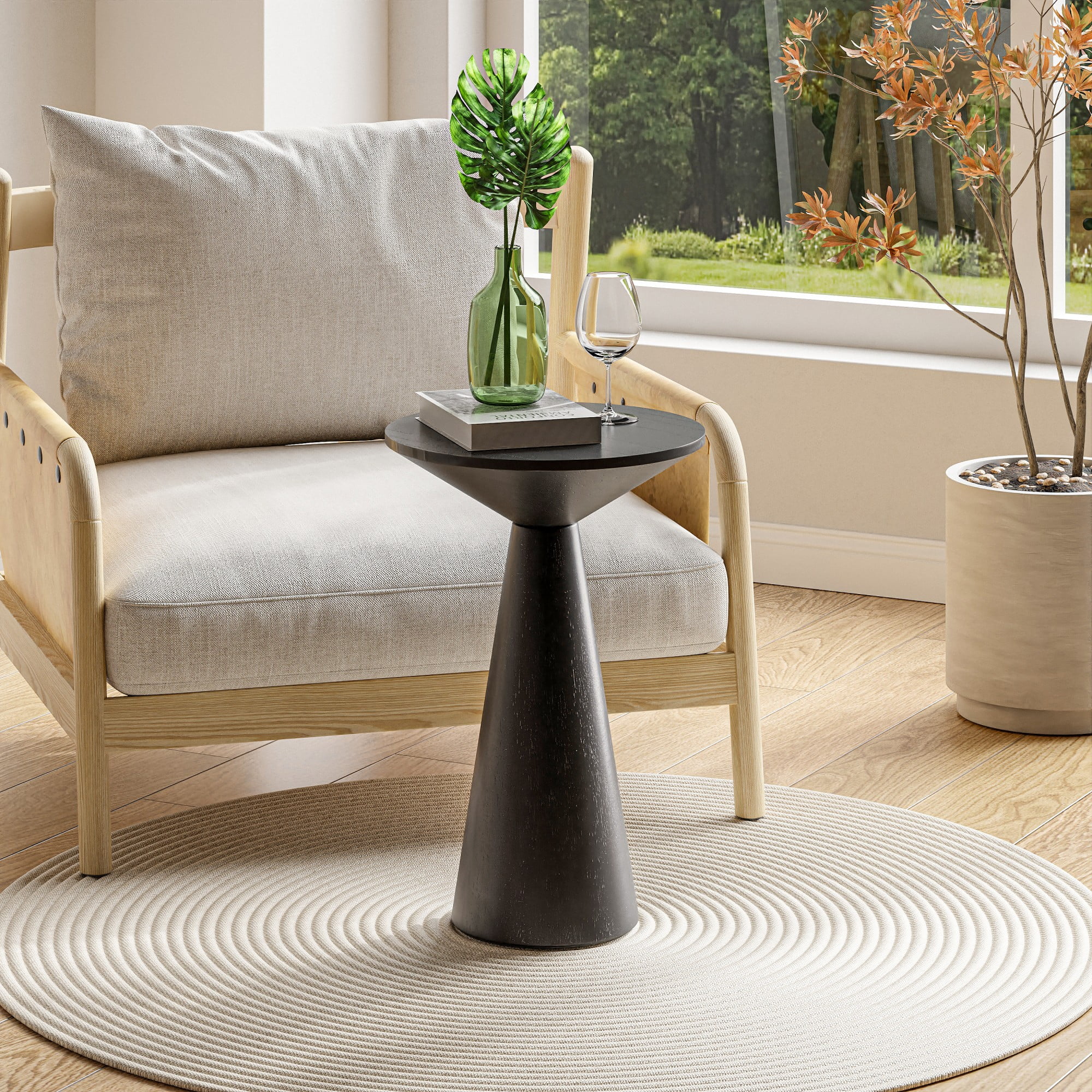 COZAYH Farmhouse Pedestal Small End Table Round Martini Table Wood Plant Stand Rustic Drink Table for Small Space Living Room, Bedroom, Black