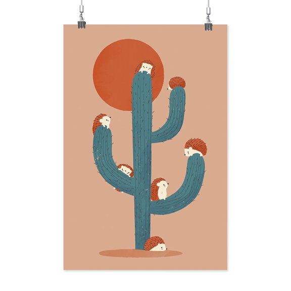 Image Conscious Hedgehogs On A Cactus Poster - Jay Fleck Designs, Poster Print 17 x 25.5 in