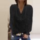 thumbnail image 3 of Mujeres Casual Sólido Escote en V Encaje Ahueca hacia fuera Jersey de manga larga Blusa adelgazante Camiseta Tops Fridja hkj3749, 3 of 6