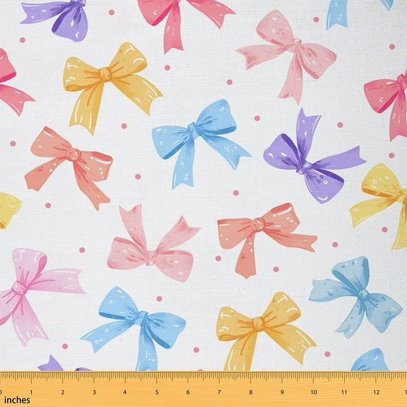 Manfei Colorful Bow Tie Fabric by the Yard (1 Yard), Cute Pink Polka Dots Decorative Fabric by the Yard, Kawaii Bowknot DIY Fabric