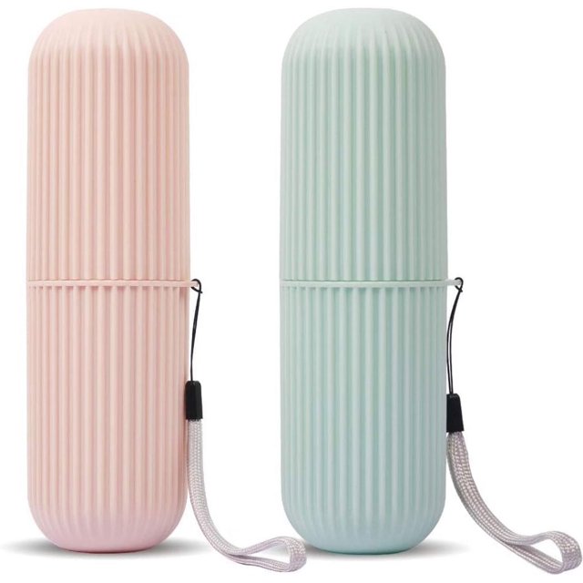 Estuche de viaje para cepillos de dientes, soporte para cepillos de dientes de viaje, estuche para cepillos de dientes para viajes, campamentos, hogar, escuela, negocios, baño, paquete de 2 (verde, ro