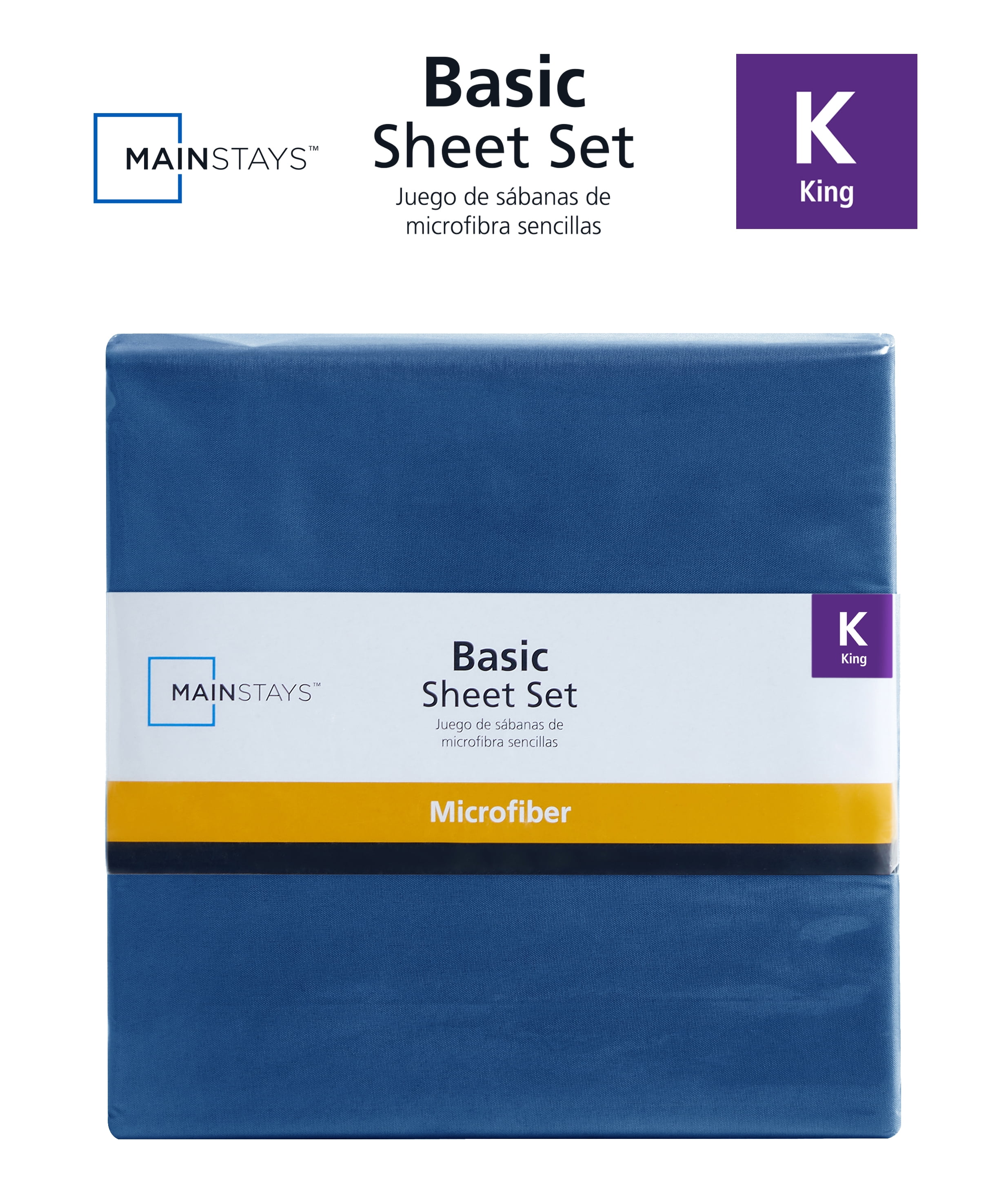 Mainstays Basic Value Microfiber Bed Sheet Set, Royal Blue, King, 4 Piece