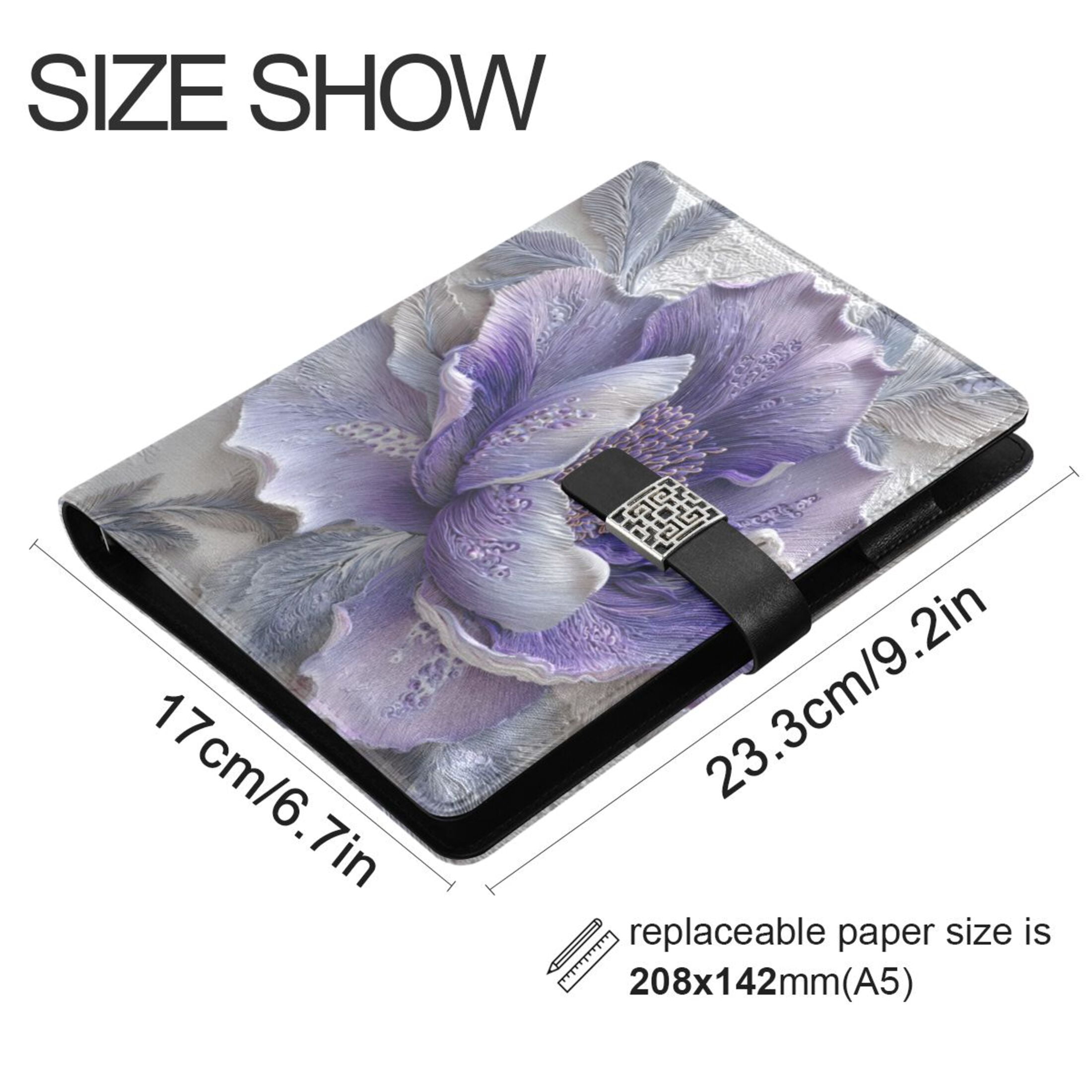 Leather Planner Leather Notebook Notebook Journal Binder Design Pen Pocket Design Convenient for Storage Beautiful Purple Flowers