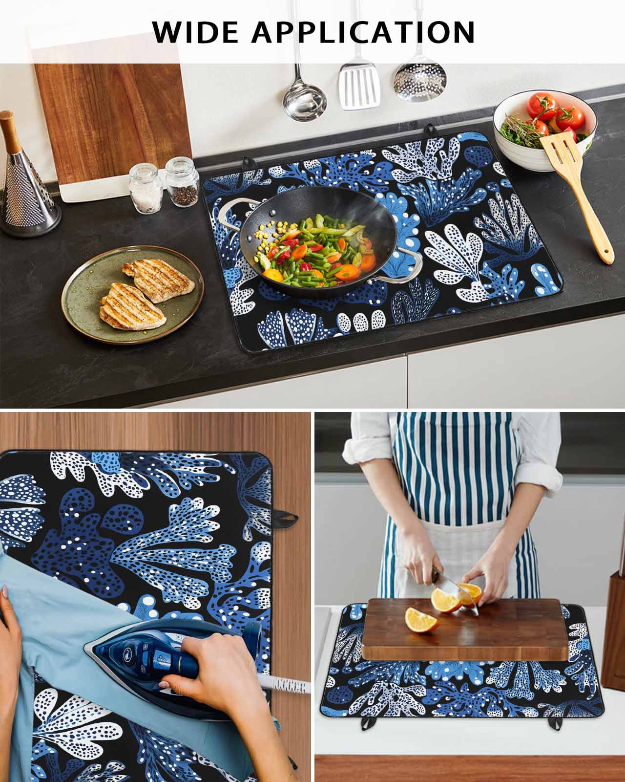 nqOlkjepod Large Induction Cooktop Protector Mat 24"x21", Summer Blue Coral Stove Top Covers for Electric Stove, Coastal Watercolor Ocean Plant Stove Burner Cover Mats, Glass Top Stove Cover