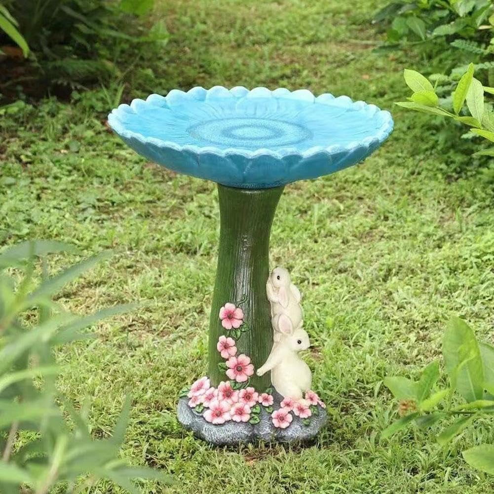 Bird Bath for Outside, Resin Rabbit Frog Ornament Birdbath, Antique Garden Bird Bath Bowl Statue Bird Drinking Feeder Decoration for Outdoor Patio Yard Lawn Backyard Desktop Tabletop Shelf