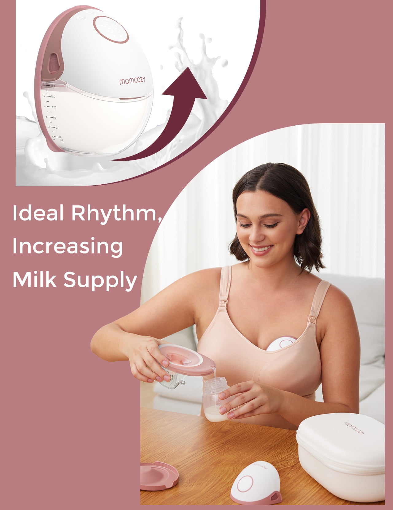 Momcozy Breast Pump Hands Free Mobile Style | M6, Wearable Breastfeeding Pump, Cozy Red 1 Count