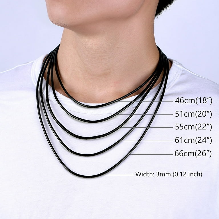 Black Leather Cord Necklace Rope Chain with Stainless Steel Clasp, 4mm, 14-30 inch, 26.0 Inches