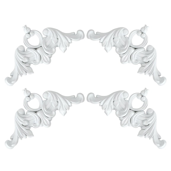 ELAYARD 4Pcs White PVC Carved Floral Corner Onlay Appliques for Elegant Home Wall Decoration