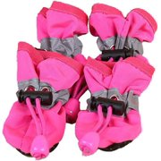 4 Pcs Portable Pet Dog Shoes Cover Non-Slip Waterproof Rain Boots Autumn Winter Dogs Paws Soft Shoe (Rose Red,L)